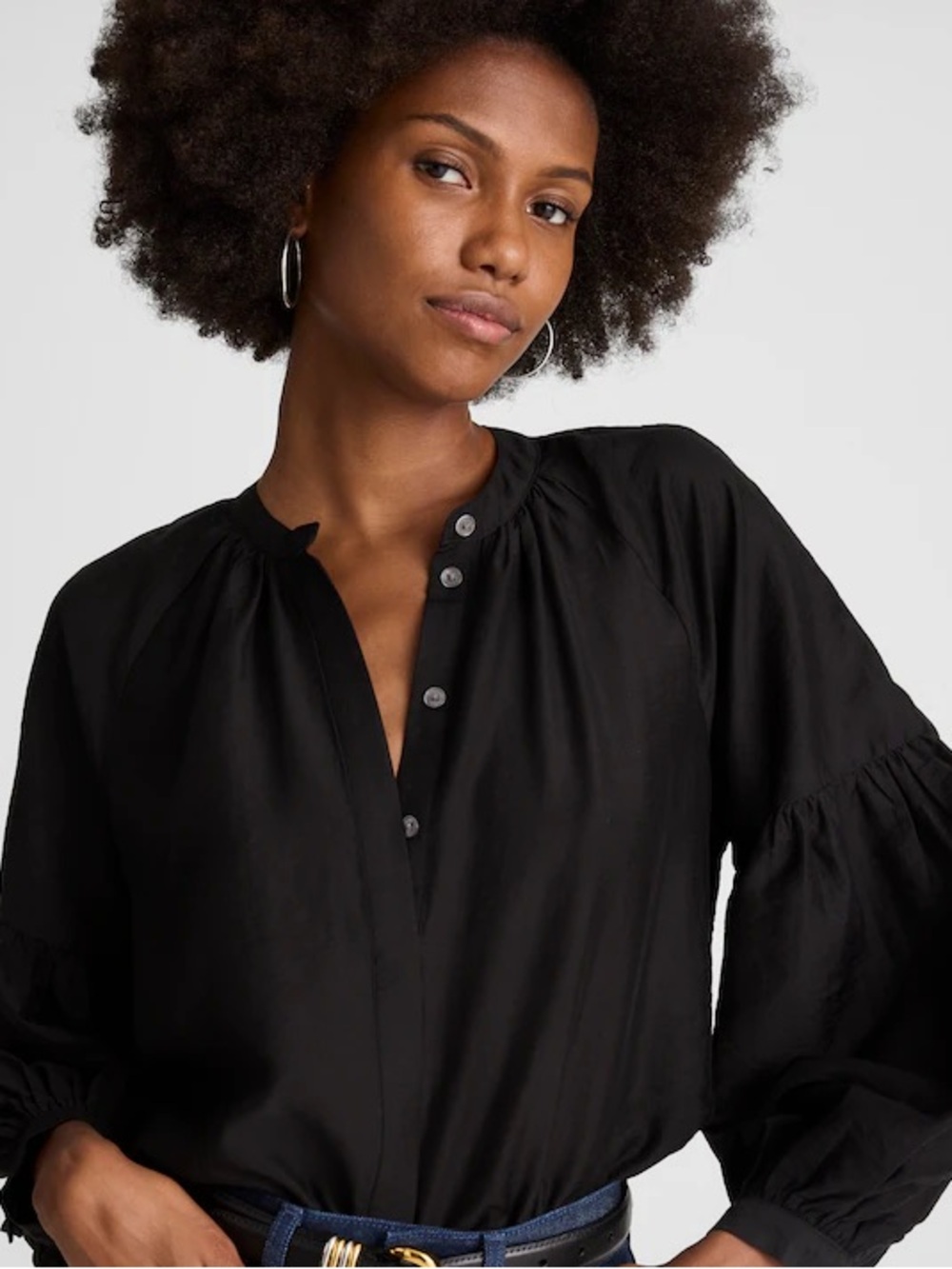 Madewell Black Long-Sleeve Button Front Blouse